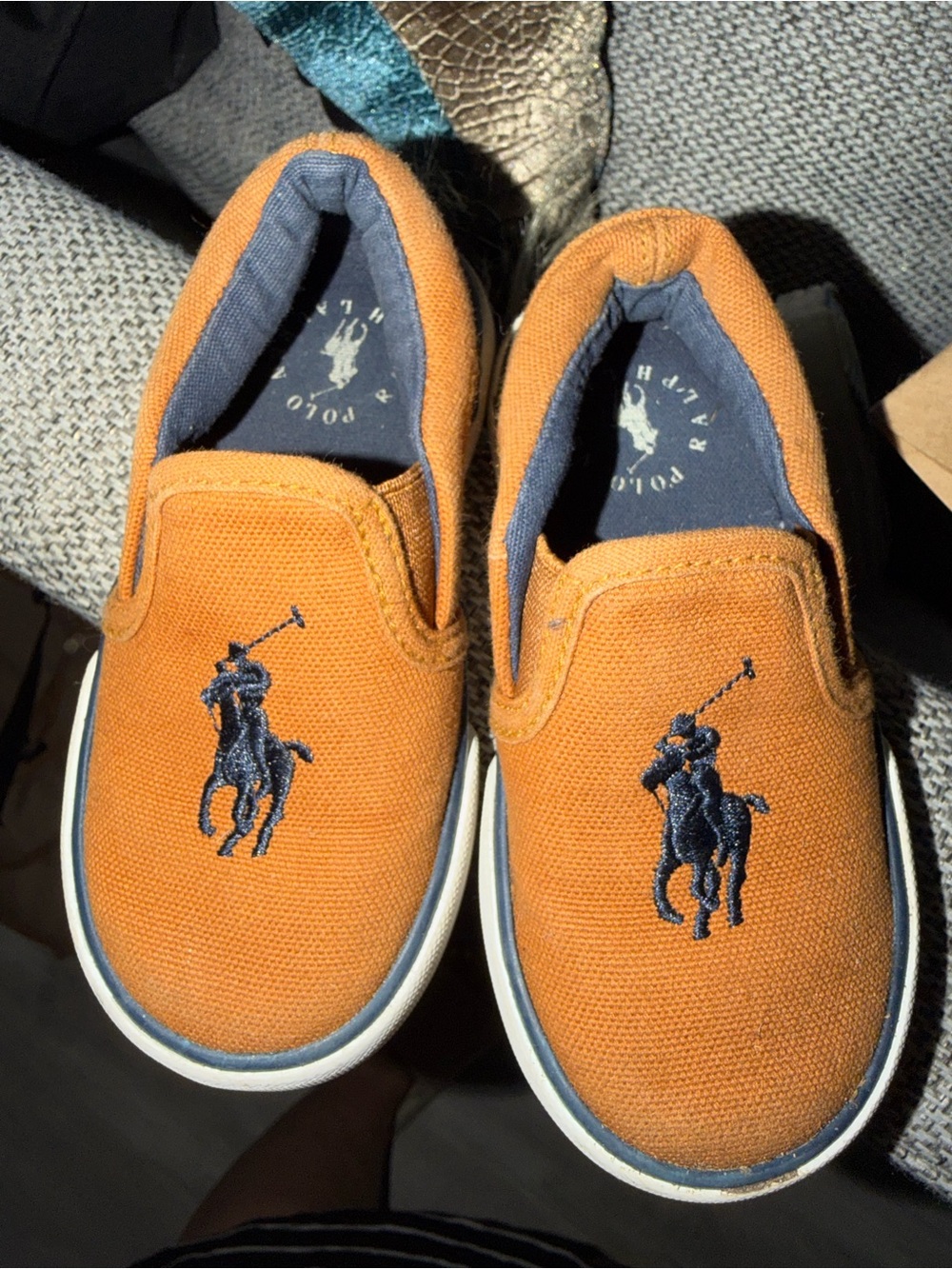 Polo by Ralph Lauren Orange Canvas Slip-On Sneakers with Navy Pony